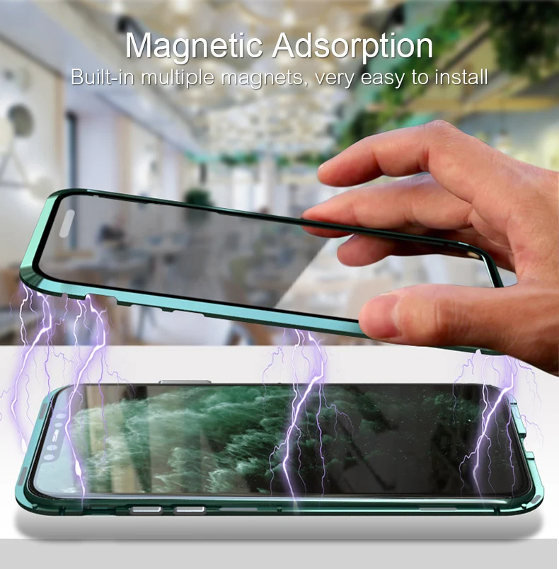 Магнитный металлический чехол для iPhone 11 Pro Max X XR XS MAX магнитный двухсторонний из