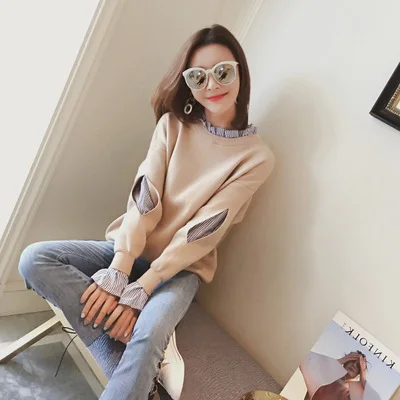 

Ladies net red lazy wind long-sleeved two-piece bottoming shirt spring and autumn top coat loose