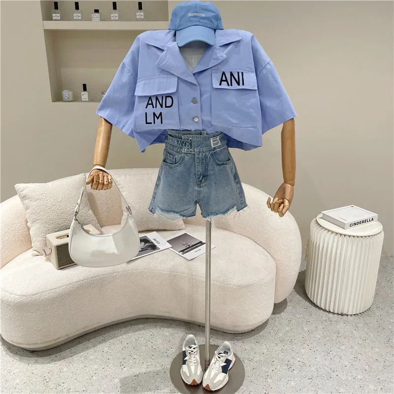 

Women's Spring Summer 2021 Niche Design Fashion Short Letter Shirt Loose And Versatile Short Sleeve Top