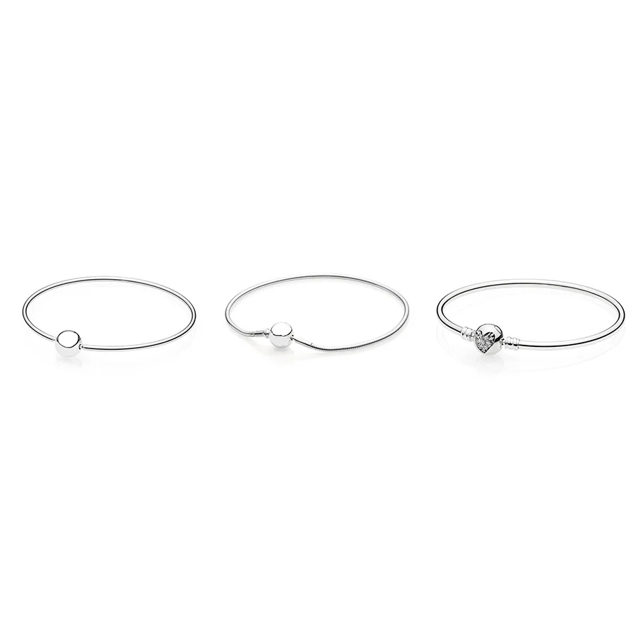 

3 Style 925 Sterling Silver Basic Bracelets Bangels Round Shape Buckle For Women Diay Charms Jewelry
