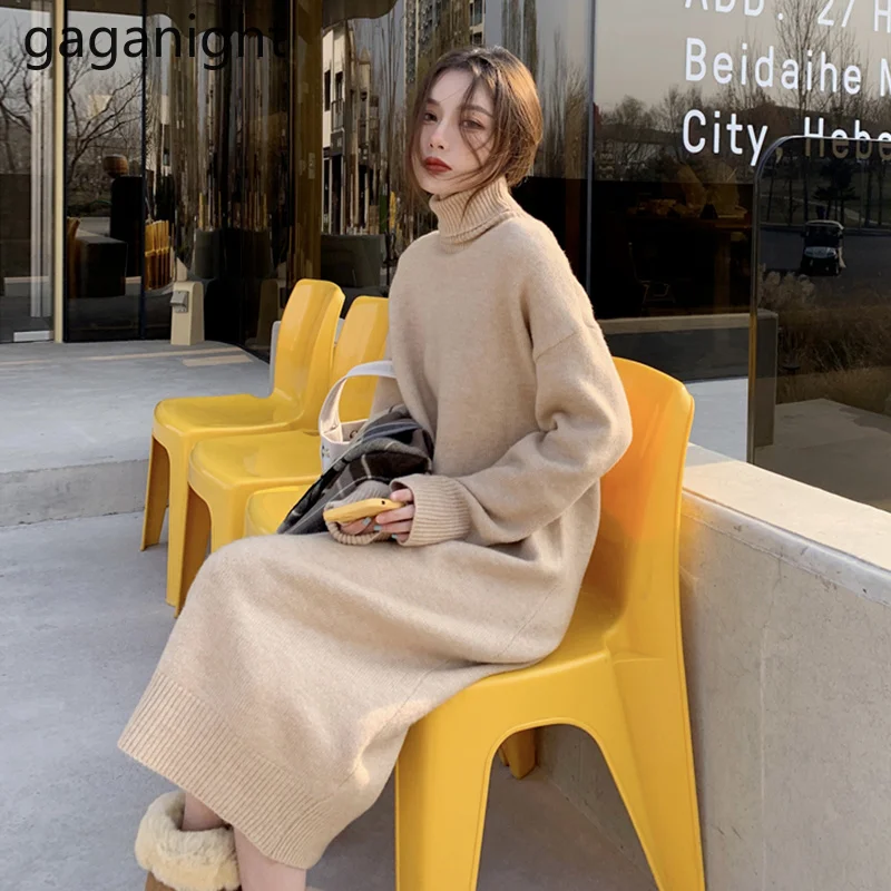 

Gaganight женское вязаное платье 2021 осень и зима новое нежное утолщенное длинное платье с высоким воротником в Корейском стиле