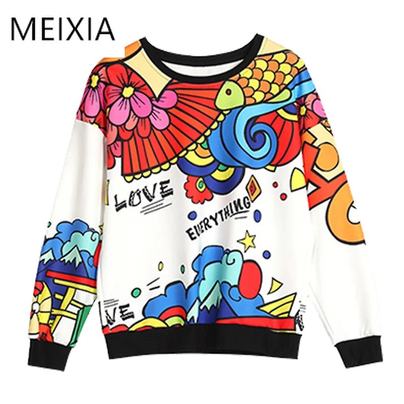 

MEIXIA Summer Autumn Women Sweatshirts Streetwear Floral Polyester O-neck Pullovers Full Sleeve Casual groot Tops Sweatshirts