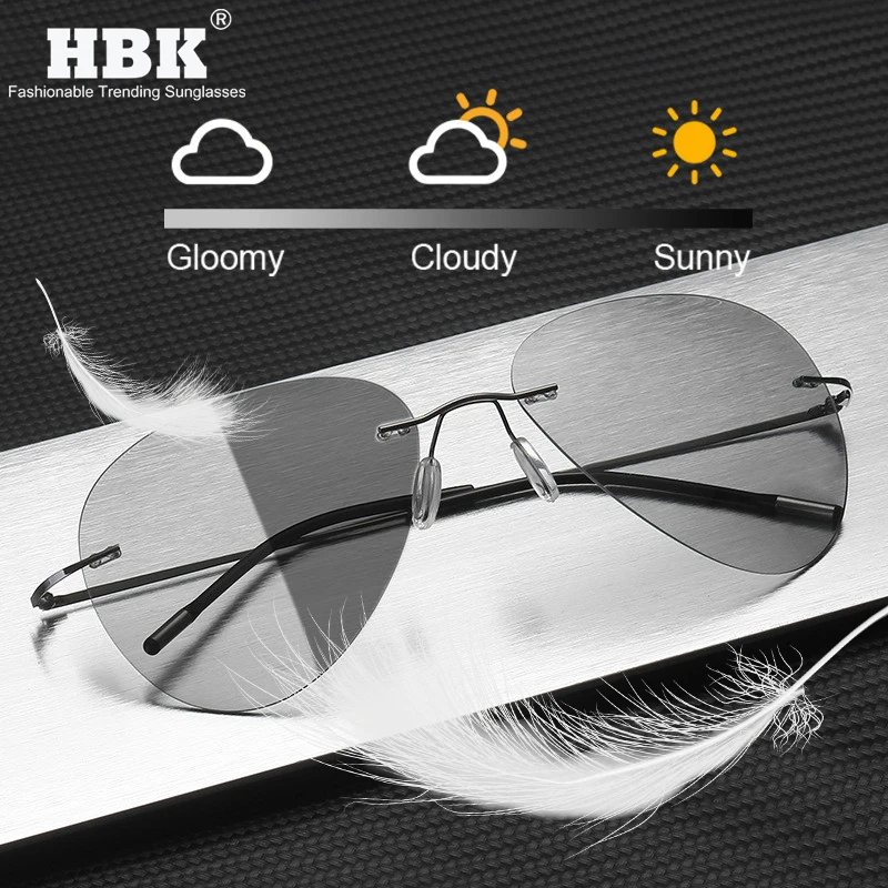 

Titanium Rimless Photochromic Sunglasses Men Polarized Driving Ultralight Pilot Sun Glasses for Outdoor Fishing UV400