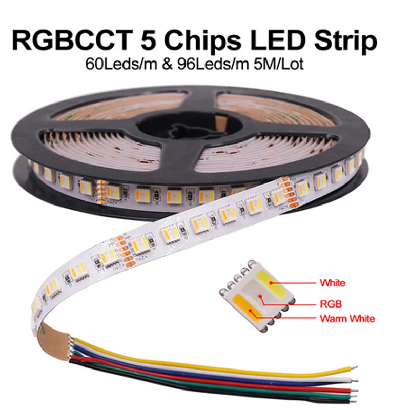 DC 12V 24V 12MM PCB 5 в 1 5050 RGB CCT Светодиодная лента 60 светодиодов 30 96 светодиодов/м цветов