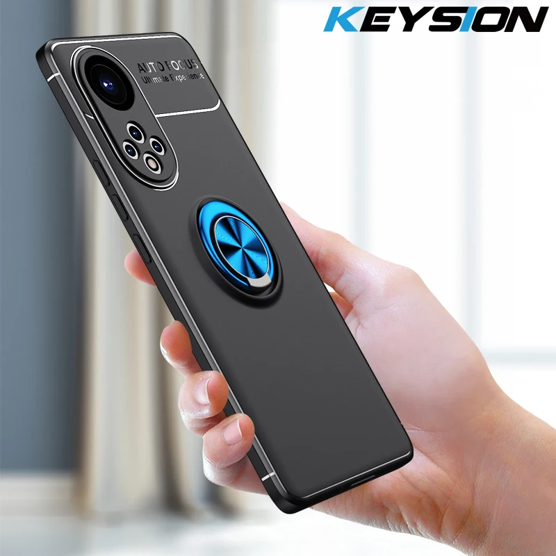 KEYSION Shockproof Phone Case for Honor 50 Pro 50 SE View 40 5G V40 Lite Silicone Ring Stand Phone back cover for Huawei Nova 9