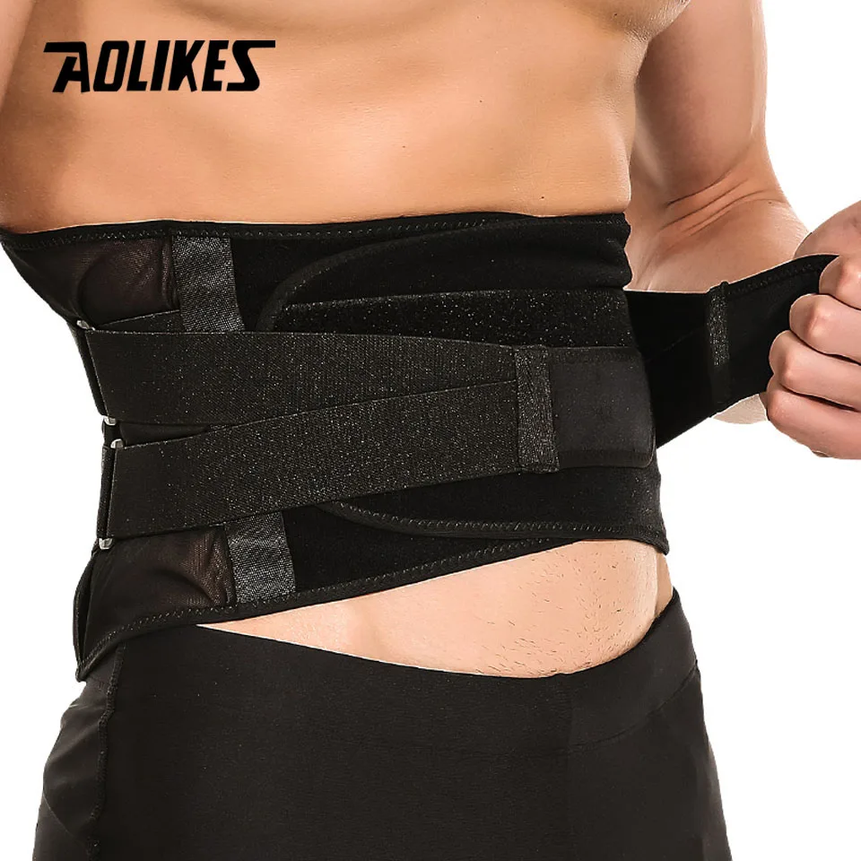Black AOLIKES для мужчин и женщин, регулируемый эластичный пояс для поддержки талии, поясничный пояс для поддержки спины, пояс для упражнений, пояс для тяжелой атлетики, пояс для тренировки талии - Цвет: Black