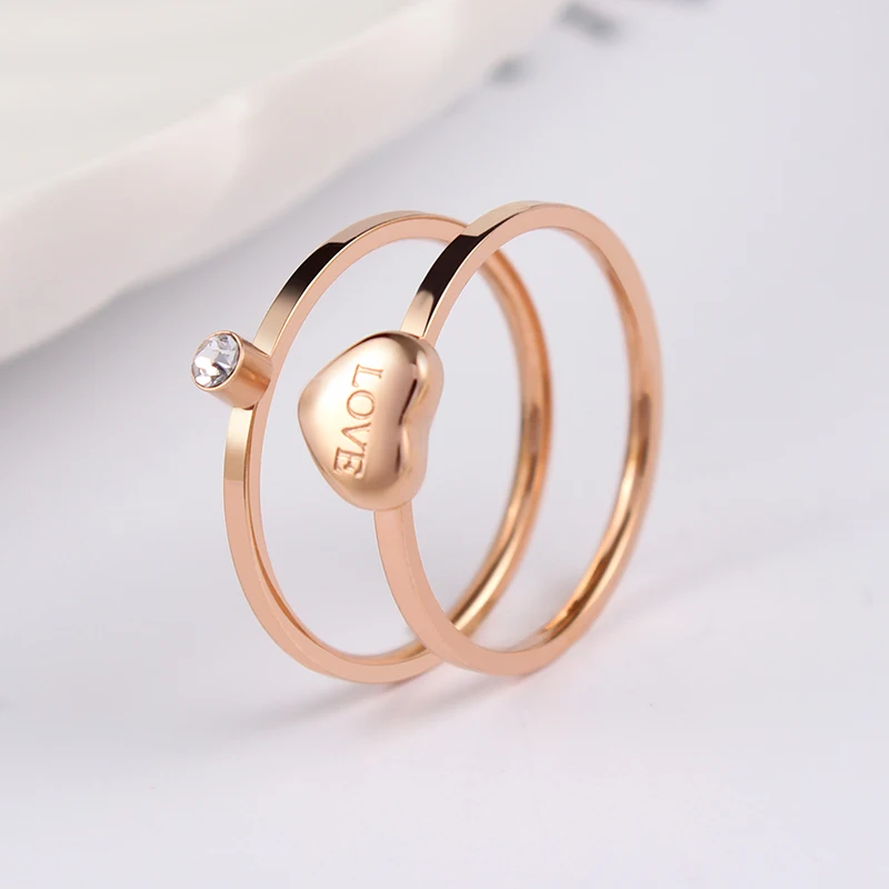 Кольцо из нержавеющей стали с кубическим цирконием и сердечком кольцо розового