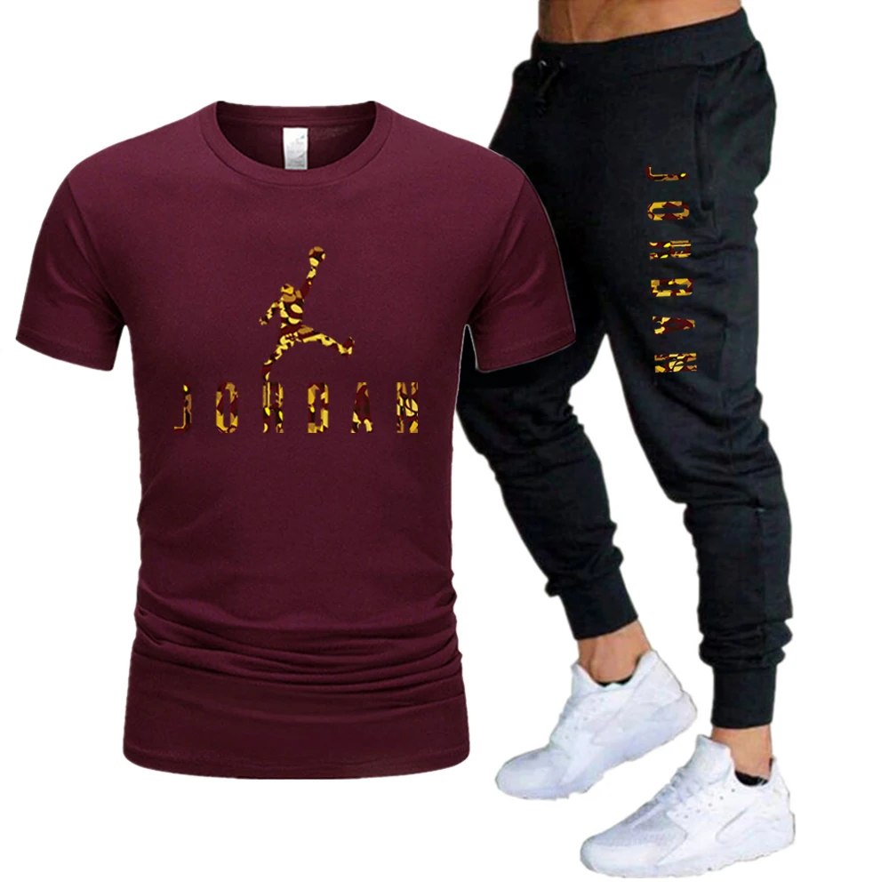 

Camouflage JORDAN Printing SHip-Hop ummer T-shirt Short Sleeve Sports Trousers Custom Oversized Cotton Set Streetwear