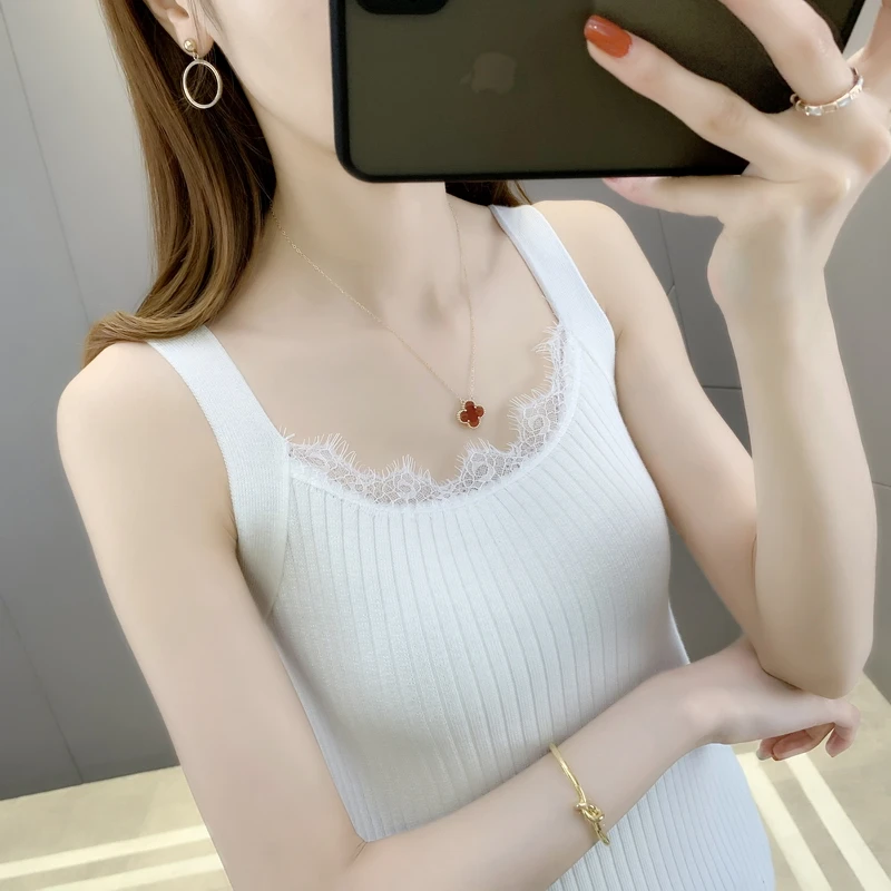 

Room 200435, row 8, No.1] real shooting lace splicing solid color set ice silk sling 16