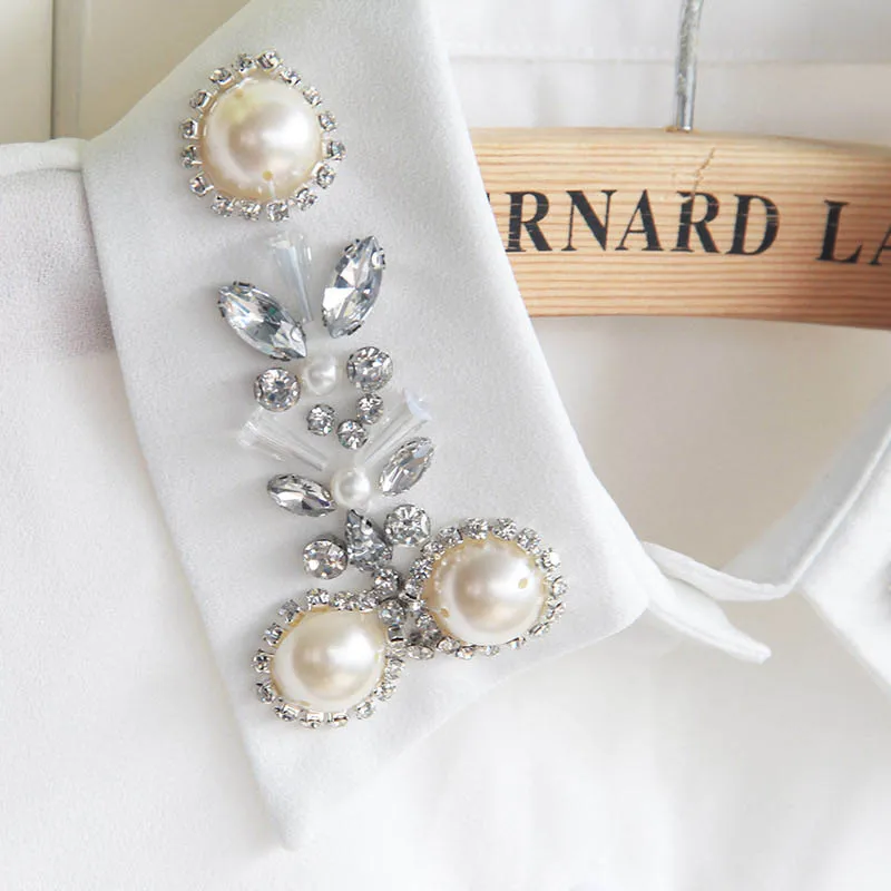 

Fashion Women Shirt Fake Collar Detachable Crystal Flower False Collars Lapel Blouse Top Lady Girl Clothes Accessories NIN668