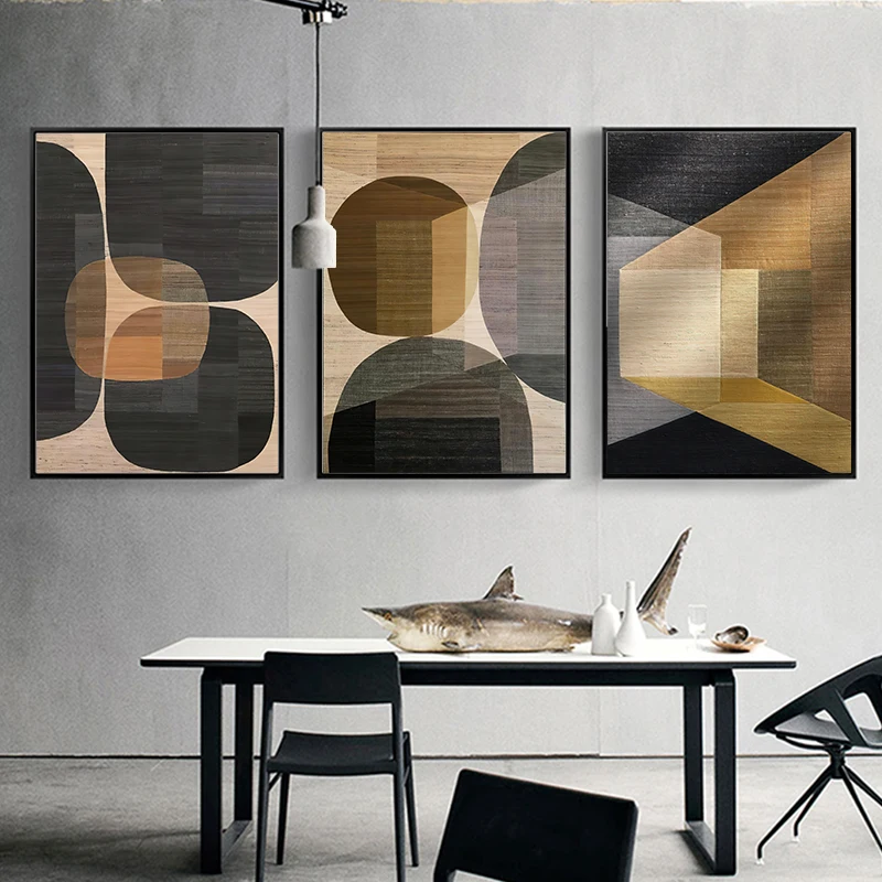 

Abstract Colors Combination Canvas Print Paintings Brown Geometric Poster Modern Wall Art Pictures for Living Room Office Decor