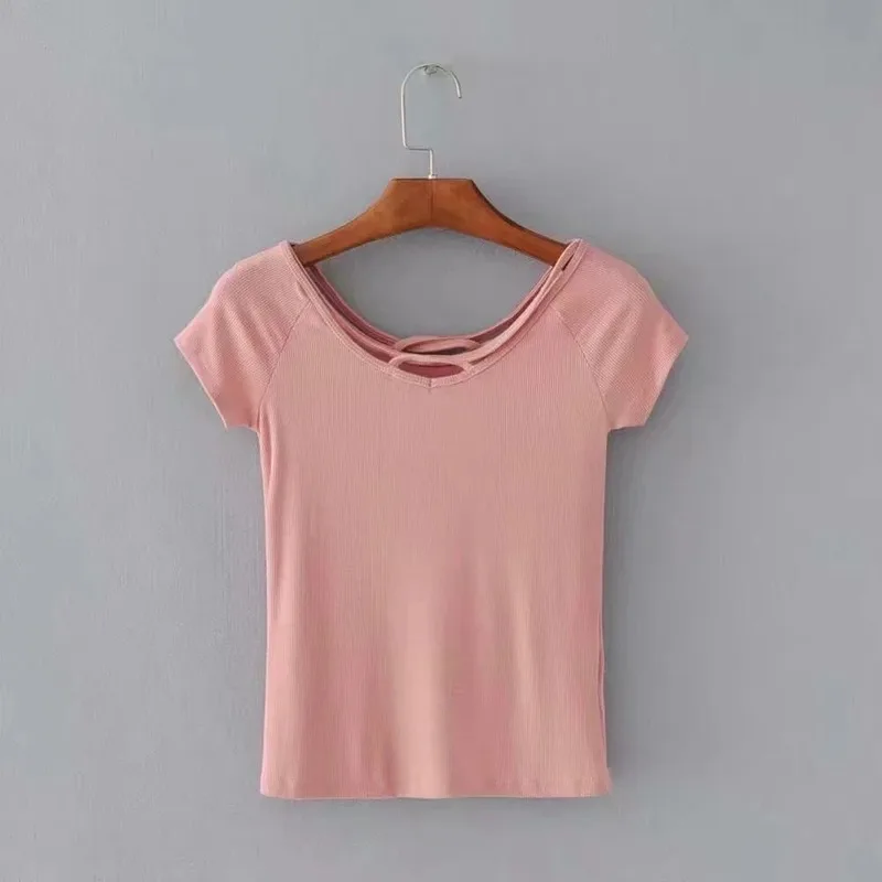 

2020 Summer Solid V Neck T Shirts Women Short Sleeve Tops Crop Tops Ladies Casual Tops Tees Female Shirts White Women clothing