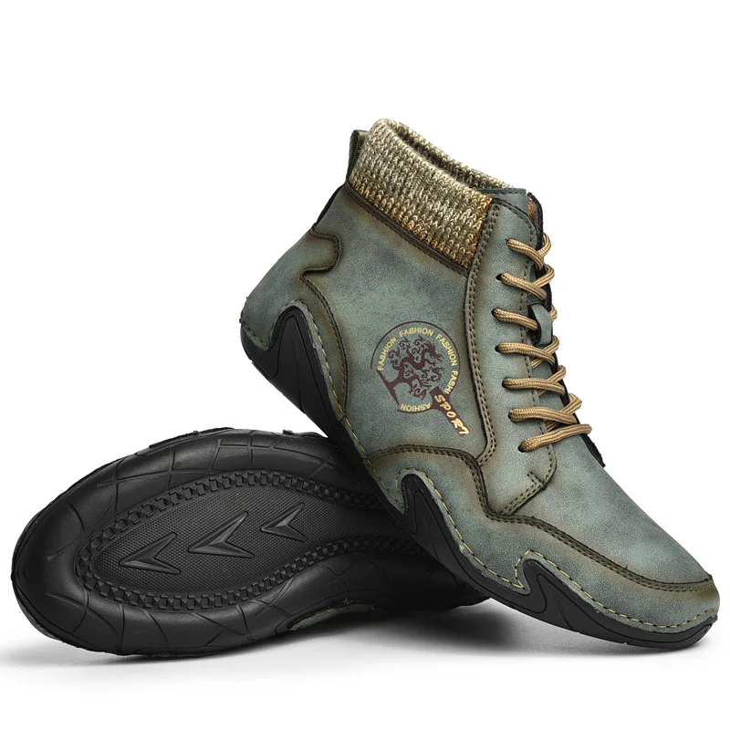 Мужские кожаные ботильоны JUNJARM черные дышащие кроссовки ручной работы обувь для