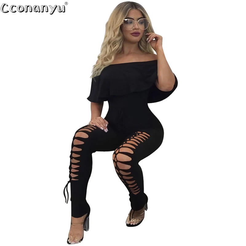 Женский Ажурный комбинезон с рюшами комбинезоны коротким рукавом и вырезом