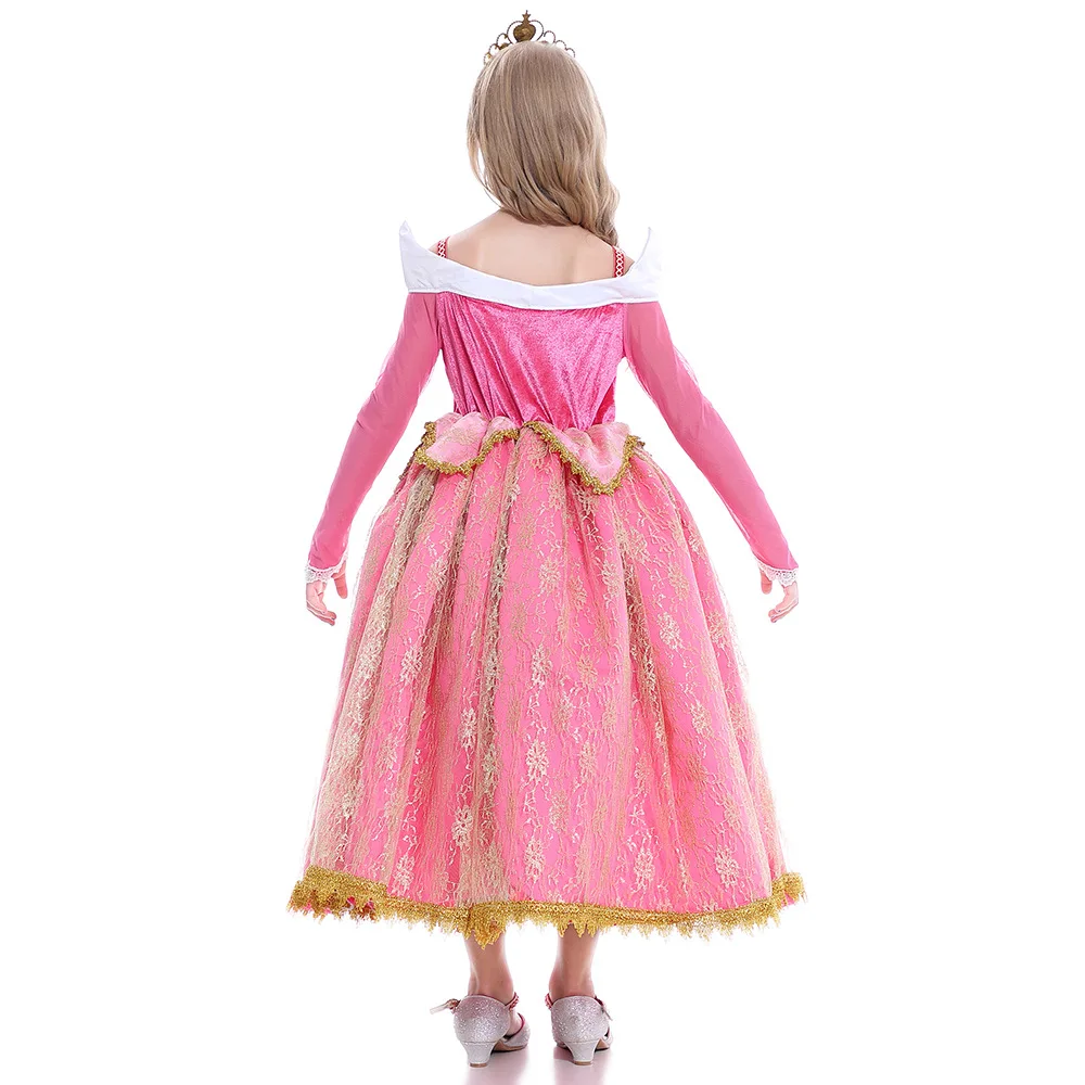 

Girls Deluxe Sleeping Beauty Princess Costume Long Sleeve Pageant Party Gown Children Fancy Dress Up Frocks 3-10t