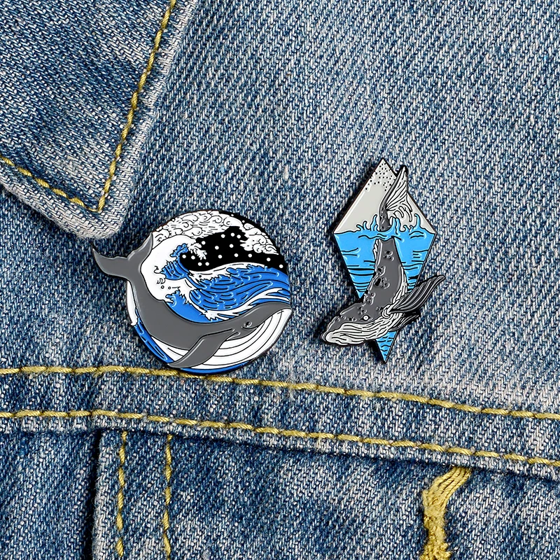 

Ocean Whale Exquisite Painted Lapel Enamel Pins Fashion Animal Brooches Badges Clothes Bag Pins Jewelry Gifts For kids friends