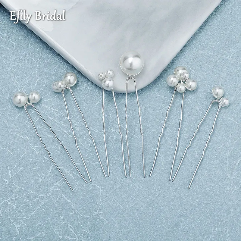 

Efily 6pcs/lot Pearl Bridal Hairpins Silver Color Wedding Hair Accessories Women Jewelry Bride Headpiece Hairstyle Design Tools