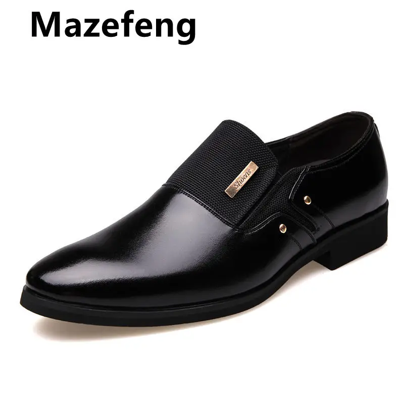 

Mazefeng/2020 модные кожаные мужские модельные туфли без шнуровки с острым носком; Деловые Свадебные оксфорды; Официальная обувь для мужчин; Боль...