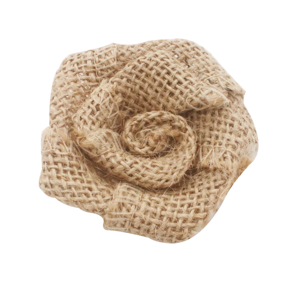 

10pcs/lot Rustic Natural Jute Burlap Hessian Flower Rose Handmade Vintage Wedding Decoration Party Hat Craft DIY Accessories