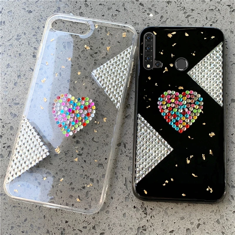 Золотая фольга белый бриллиант чехол для телефона с рисунком на тему любви huawei P20