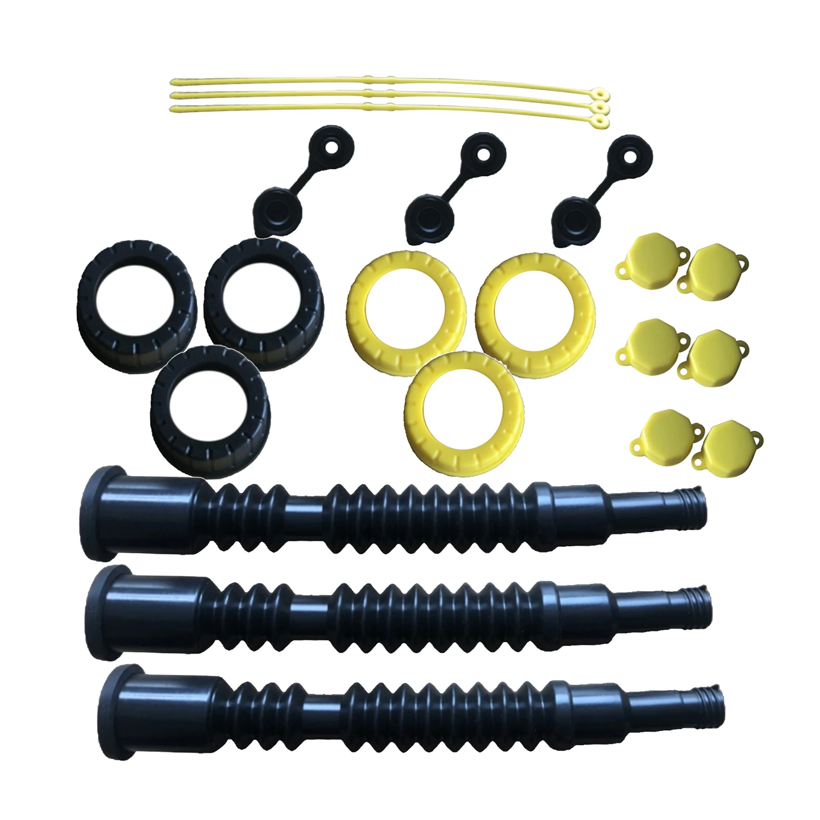 

3 Pack Gas Can Replacement Spout SET Flexible Pour Nozzle, Screw Collar Cover