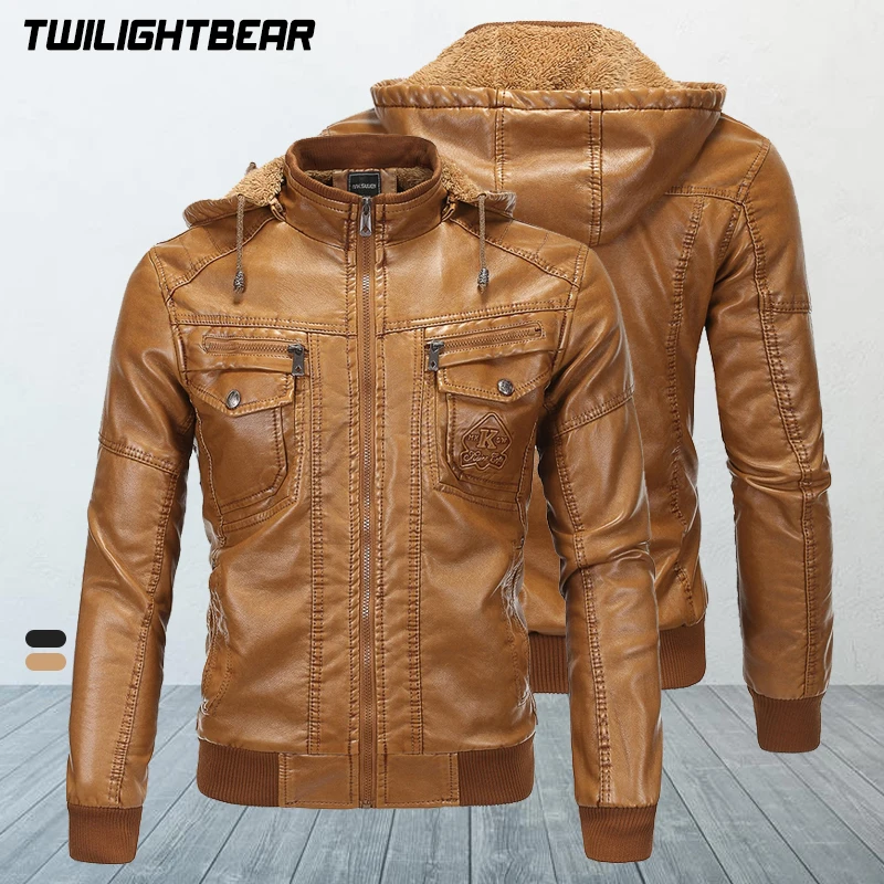 's Leather Jackets Male Hooded Fleece Coat Eur Size Streetwe