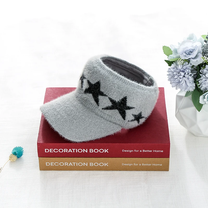 Grey Осенние новые женские козырьки Топ Air Fashion Stars Печатные Шерстяные кепки шляпы один размер - Цвет: Grey
