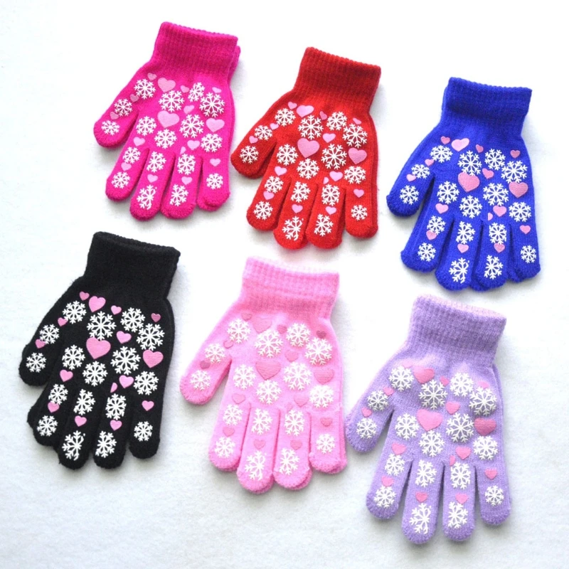 

Kids Winter Knitted Glove with Cute Heart Snow Pattern Snowdays Fight Warm Glove Knitted Mittens for Boys Girls Y