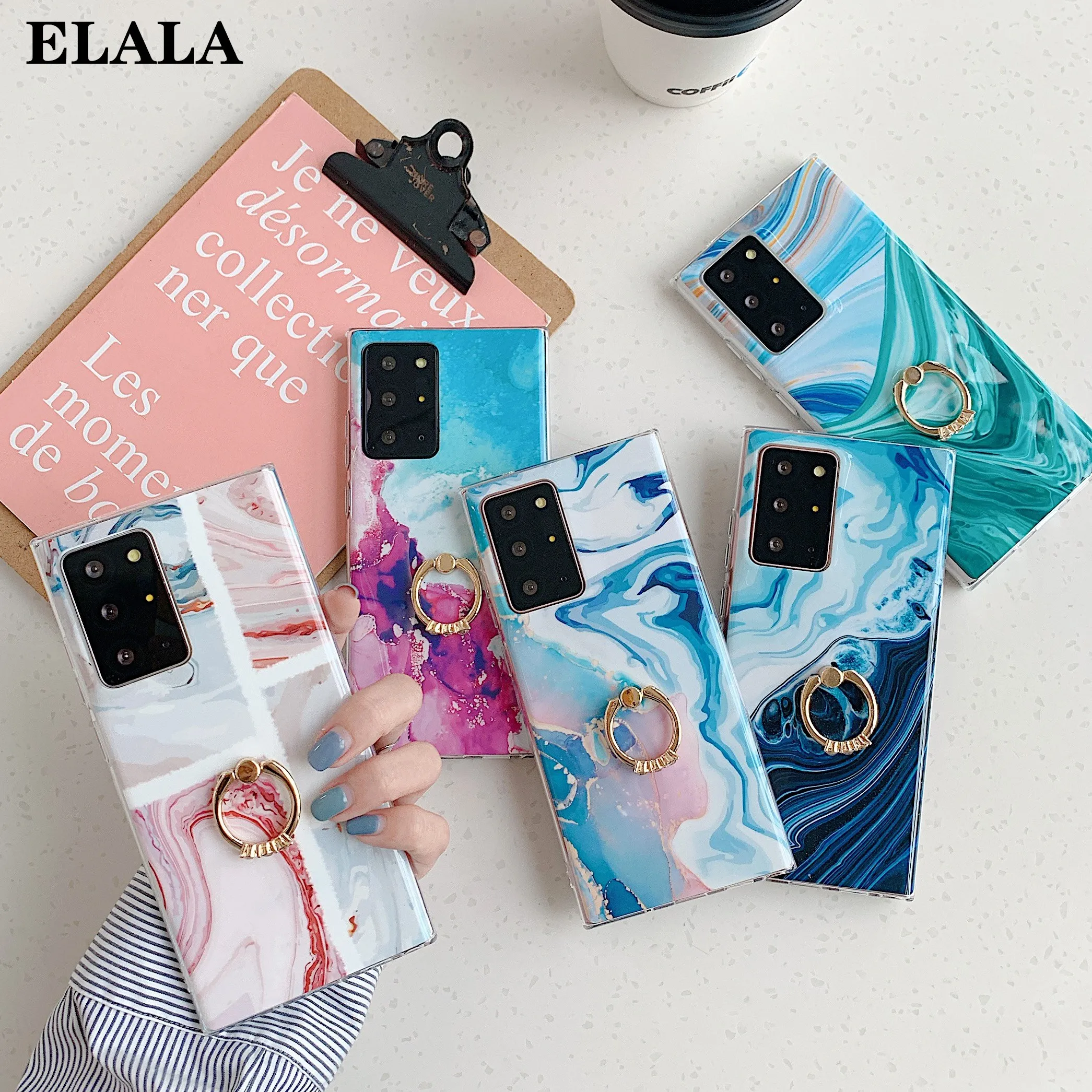 

Phone Cases for Samsung Galaxy A51 A71 Note 20 9 10 S20 Ultra A41 A31 A70 A50 S10 Plus A21S Marble Bracket Case Soft IMD Cover