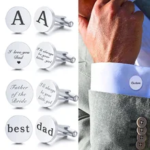 Gemelos de acero inoxidable para hombre, camisa con fecha de boda personalizada, botón, Clip redondo, Llink, mejores hombres, papá, esposos, regalos