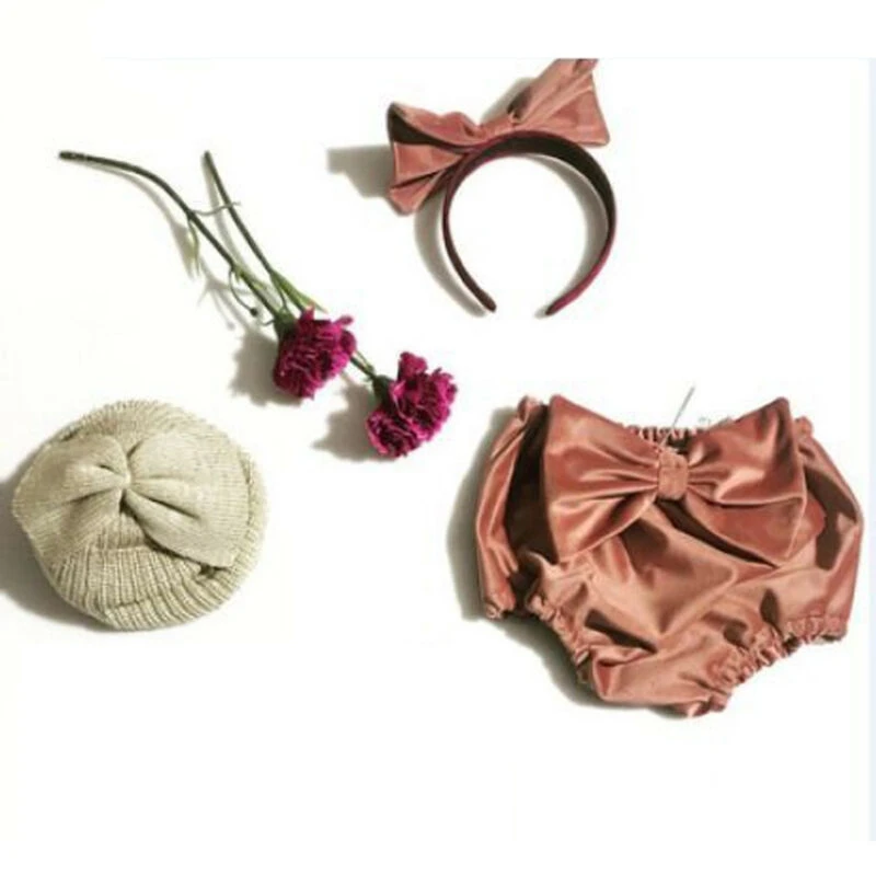 Детская одежда для маленьких девочек с бантом из плотного бархата Брюки шаровары