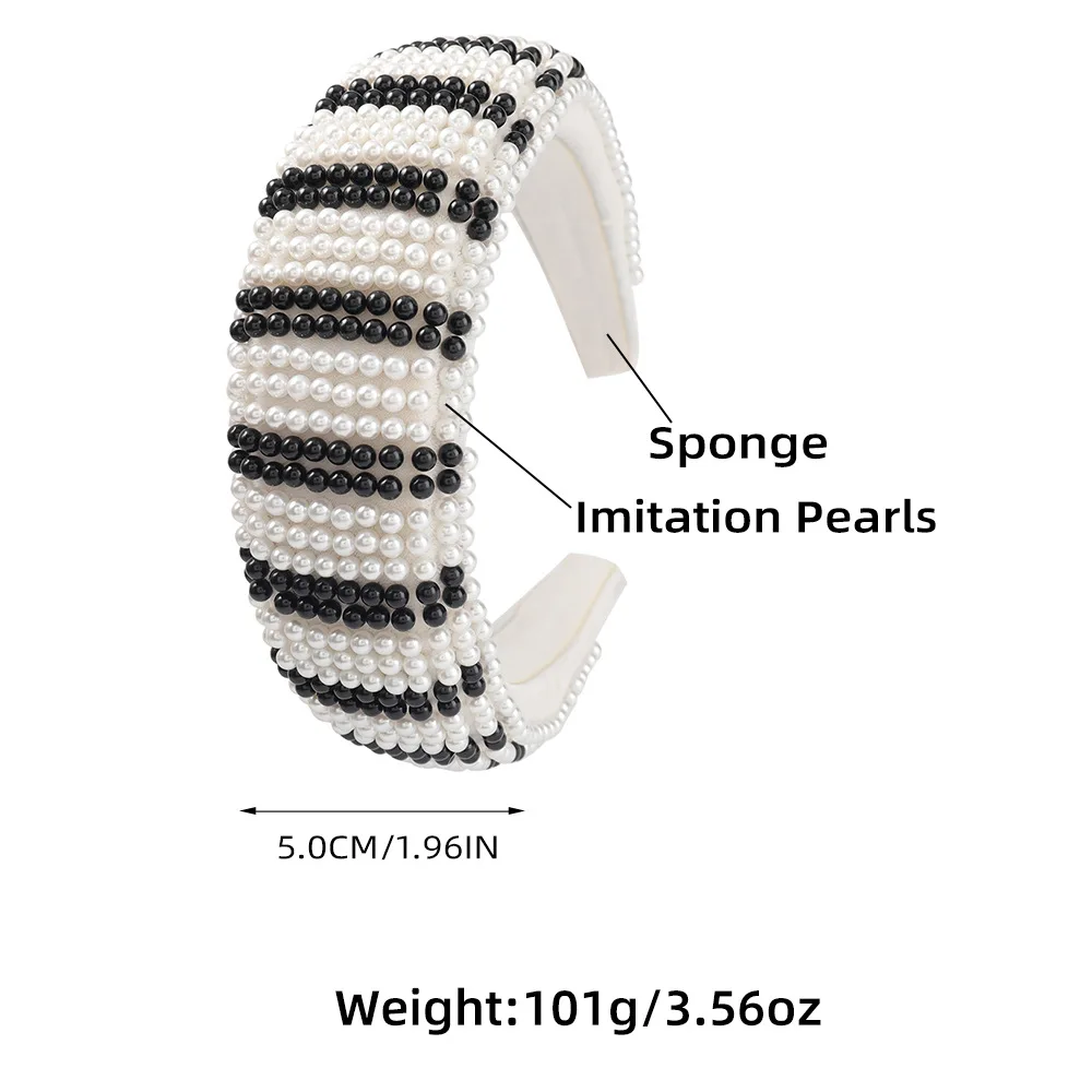 

2021 Spring New Fashion Simple Black and White Imitation Pearl Hair Band Female Creative Popular Wide Sponge Hair Jewelry