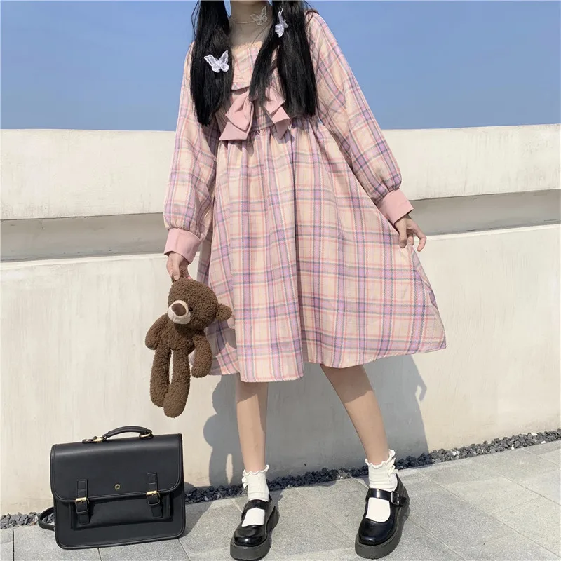 Японский осенний Новый элегантный стиль Kawaii мягкое женское розовое платье с
