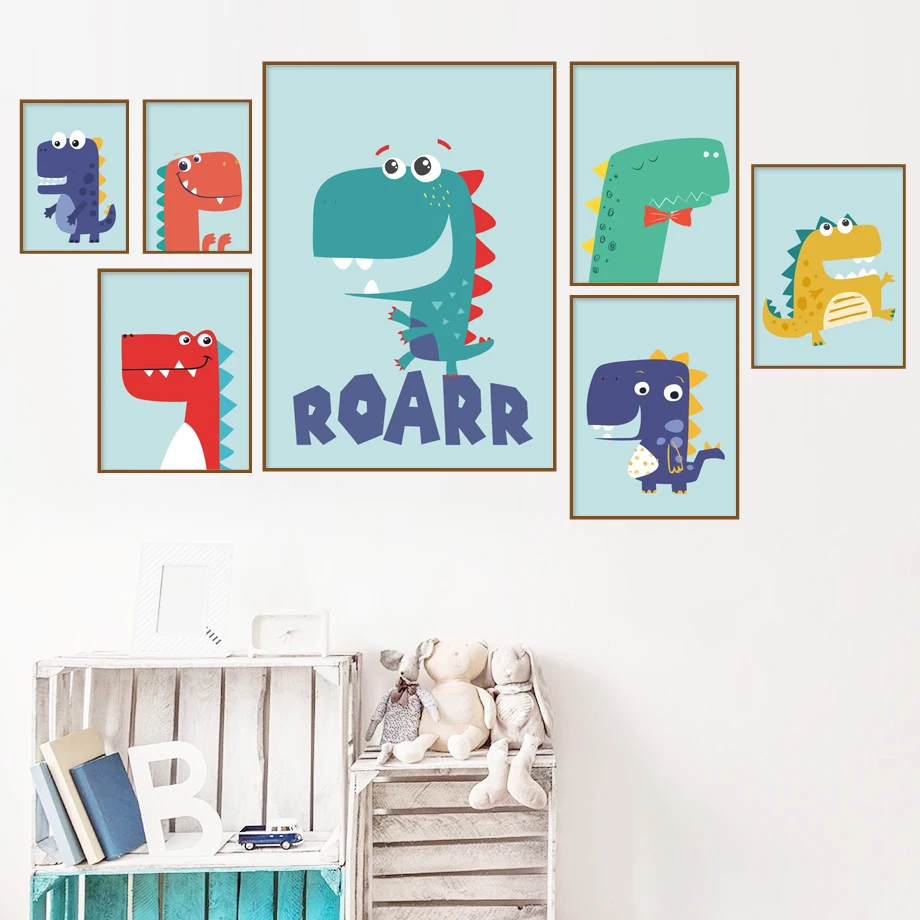 

Colorful Cartoon Dinosaur Clipart Illustration Wall Art Canvas Painting Posters And Prints Wall Pictures For Kids Room Decor