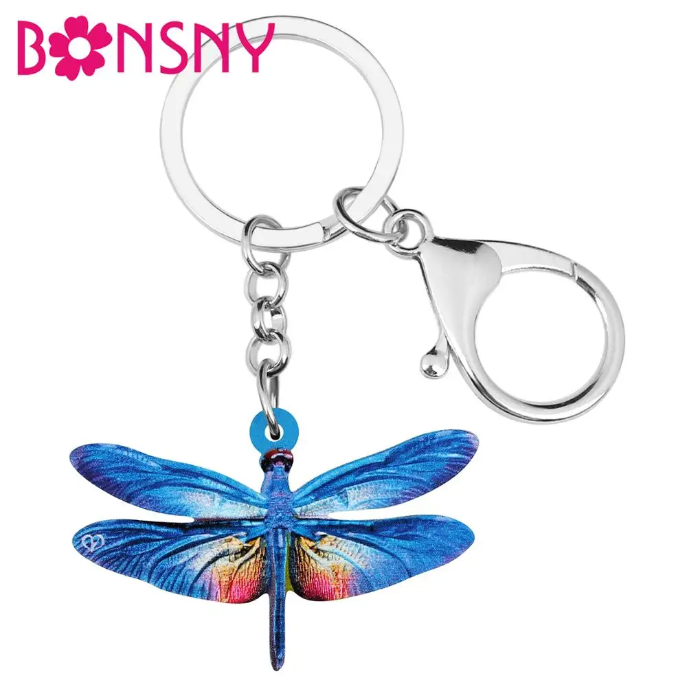 

Bonsny Acrylic Blue Dragonfly Keychains Big Cute Insect Animal Keyring Jewelry For Women Kids Teens Novelty Gift Car Accessories