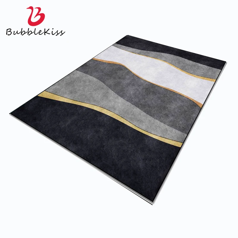 

Bubble Kiss Light Luxury Carpets In The Living Room Gold Wavy Stripes Pattern Bedroom Rug Non-Slip Customized Nordic Style Mat