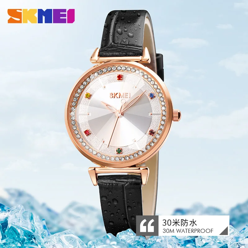 

SKMEI 1780 Top Brand Luxury 2021 Genuine Leather Women Watch Elegant Ladies Quartz Wristwatches Relogio Feminino Female Clock
