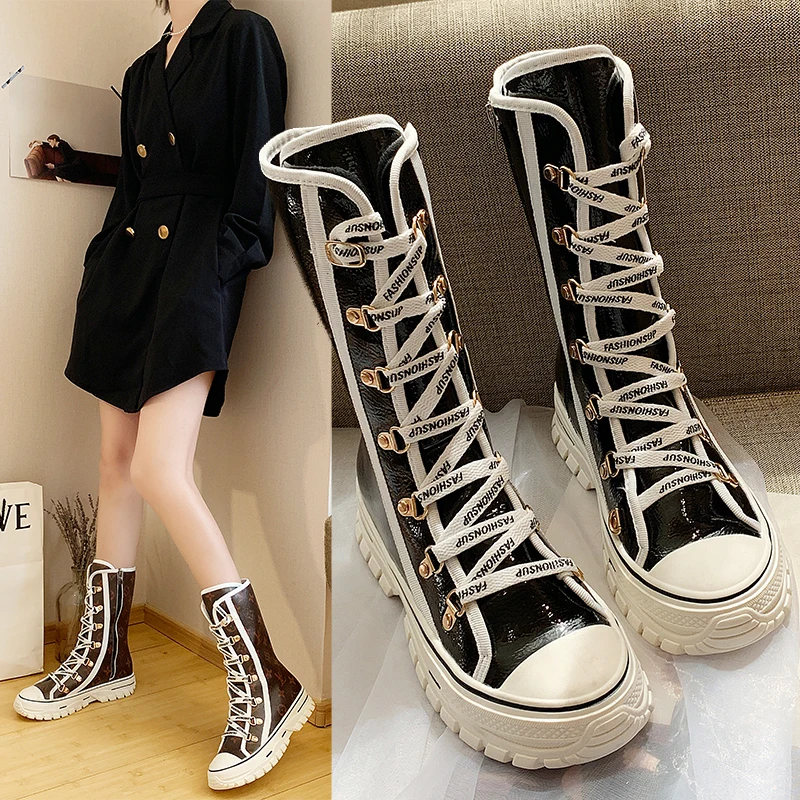 Женская парусиновая обувь с высоким берцем коллекция 2019 года сезон осень Ботинки