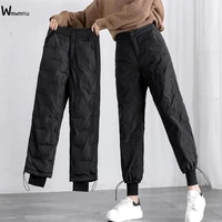 winter trendy warm cotton beam feet pants women casual elastic ankle strap buttons sweatpants fashion y2k outdoor down pants