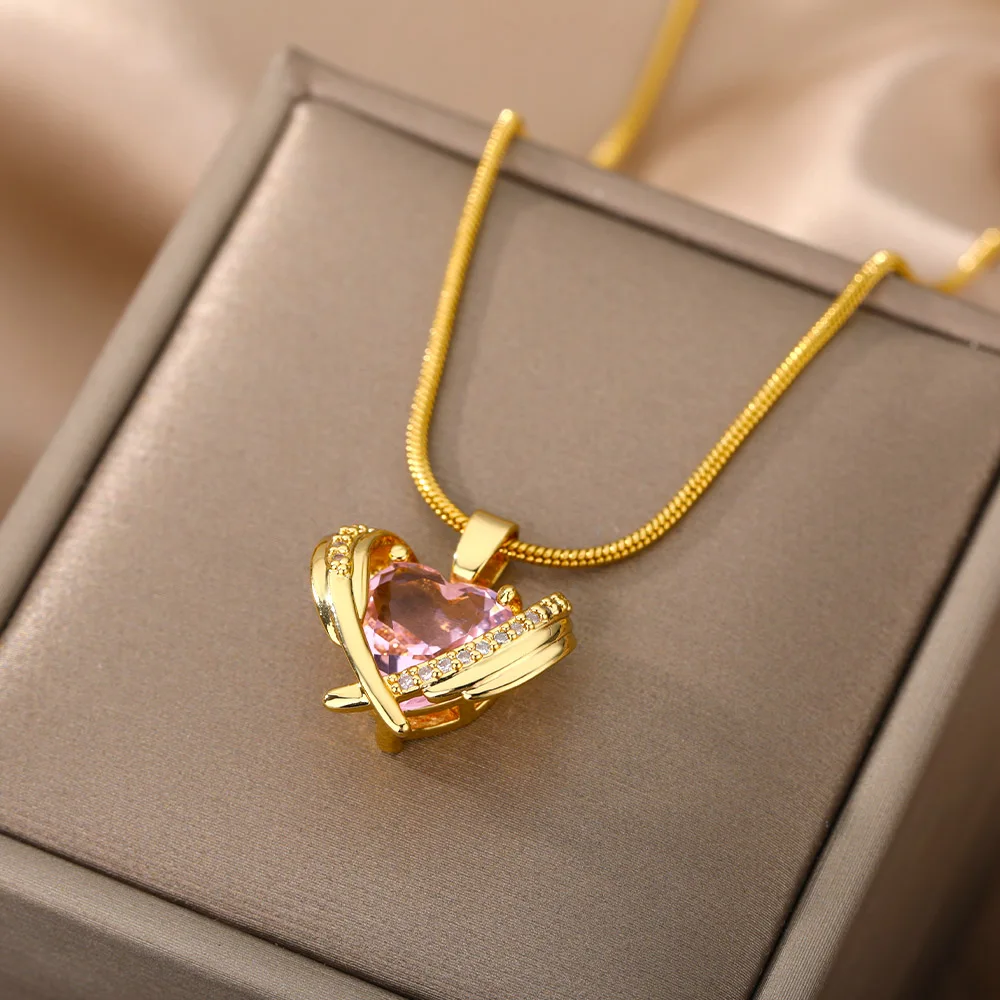 

Rhinestone Heart Choker Necklace For Women Zircon Crystal Engagement Wedding Necklaces Collar Chain Female Jewelry Gift