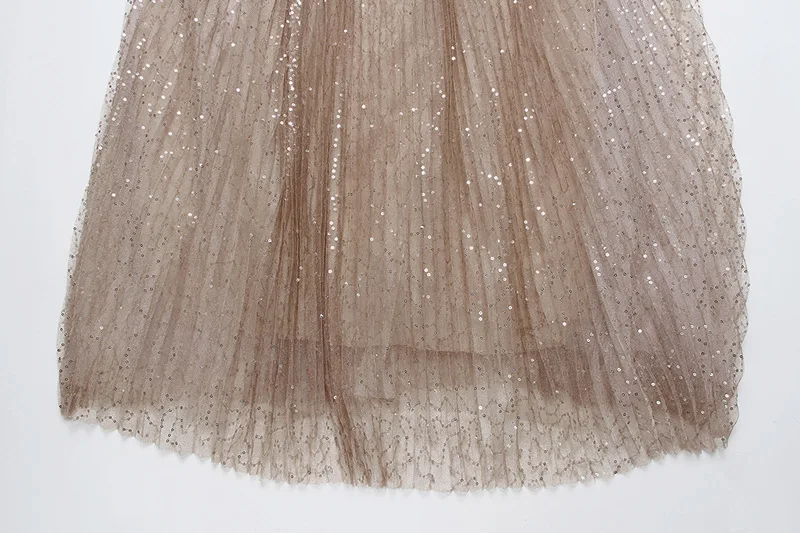 

New Spring Women's Dresses, Heavy Industry Shining Pieces Embroidered Mesh , Pleated Goddess Hanging Star Dresses 8647