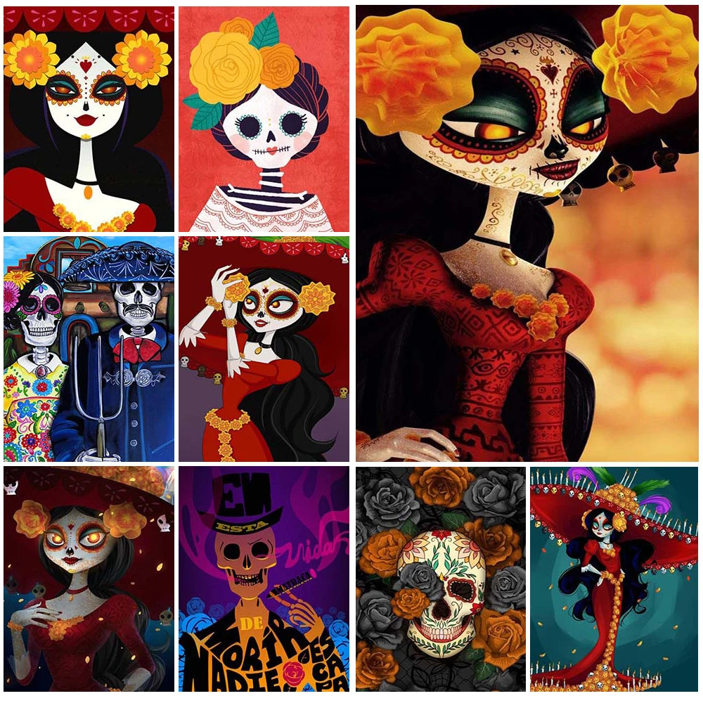 

Mexico Death Day Day of the Dead Grimace Girl Nordic Poster Wall Art Canvas Painting Wall Pictures For Living Room Unframed