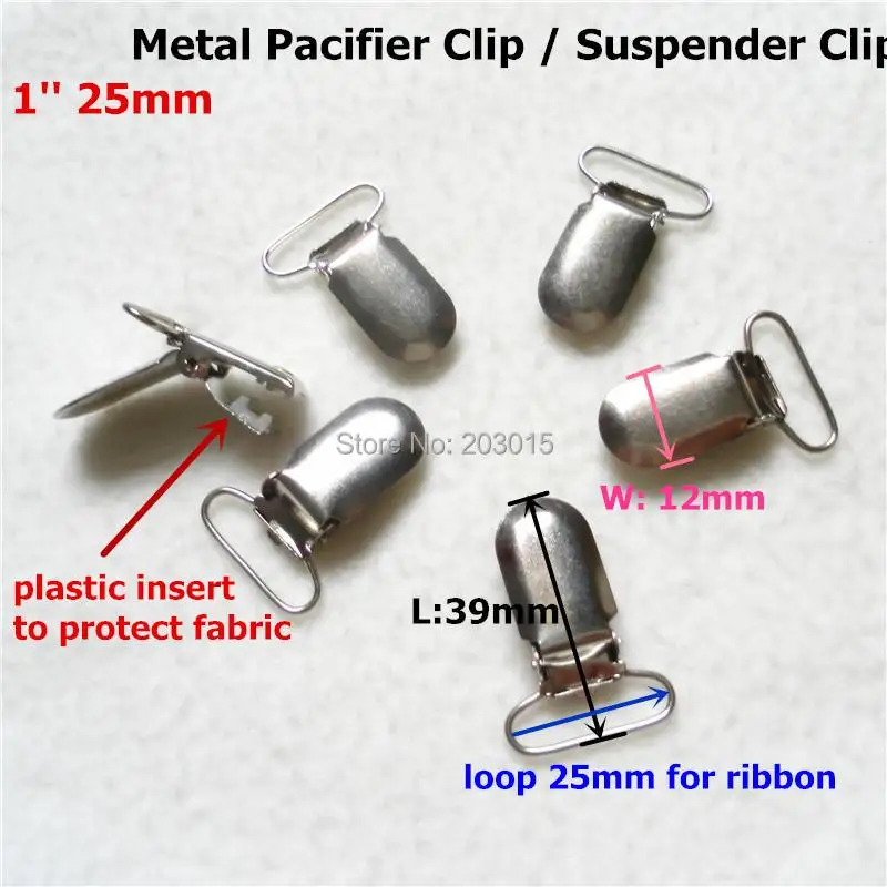 

100pcs/lot 1'' 25mm Lead Free metal suspenders soothers holder clips for baby dummy pacifier Chain clips