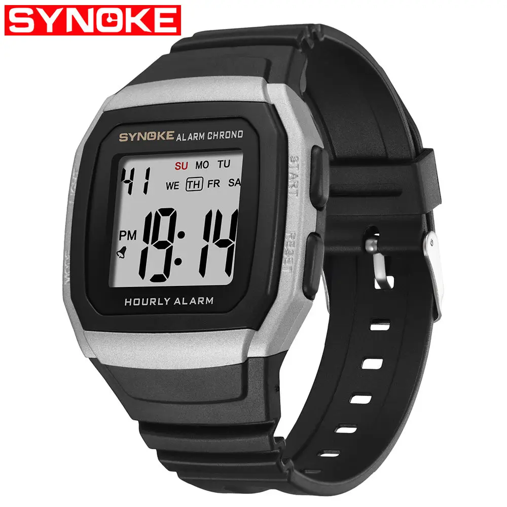 Silvery SYNOKE мужские часы Relogio Masculino многофункциональные спортивные электронные часы мужские водонепроницаемые женские квадратные брендовые роскошные часы - Цвет: Silvery