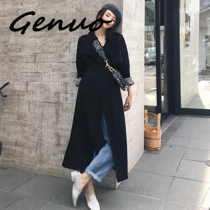 Тренчкот женский черного цвета на шнуровке тонкий осень | Женская одежда