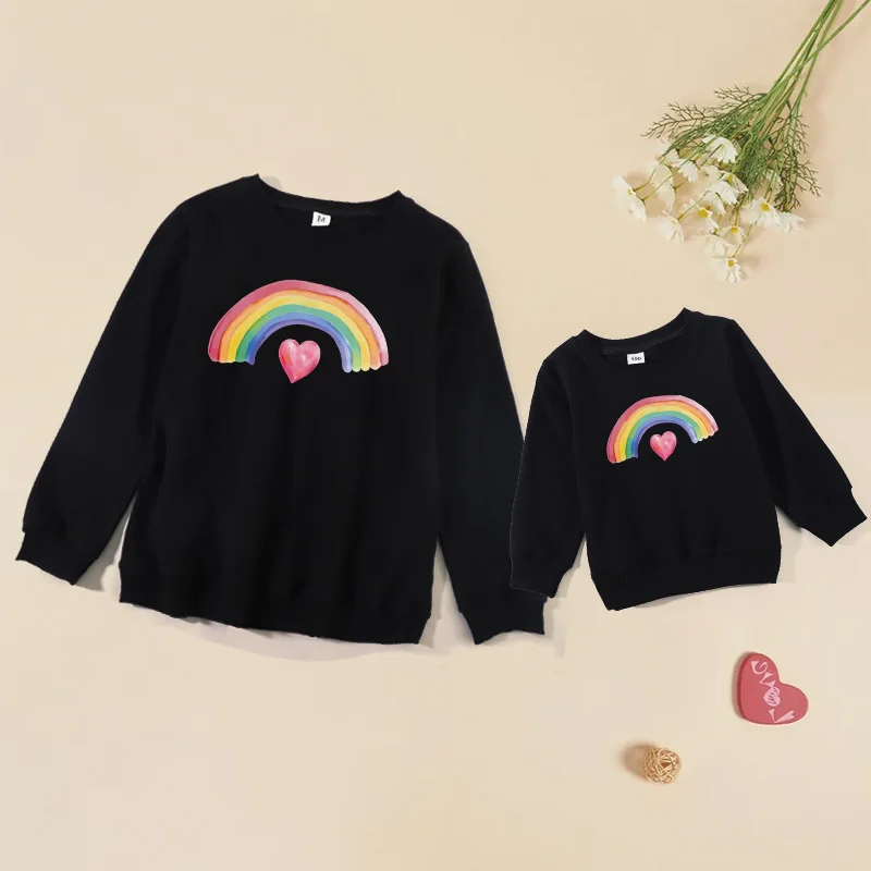 

Rainbow Sweaters Autumn Mother Daughter Matching Sweatshirt Family Set Mom Mum Baby Mommy and Me Clothes Women Girls Cotton Tops