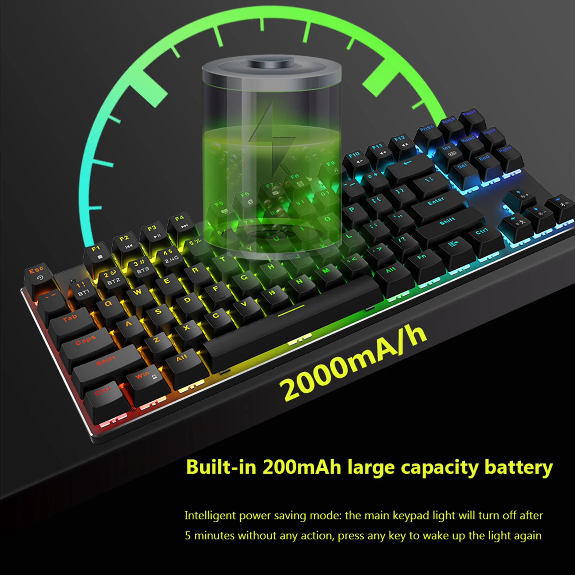 Gaming Mechanical Keyboard Wireless Bluetooth keyboard 2.4Ghz/USB RGB Backlit with Blue red Switch for phone Desktop Tablet L | Компьютеры