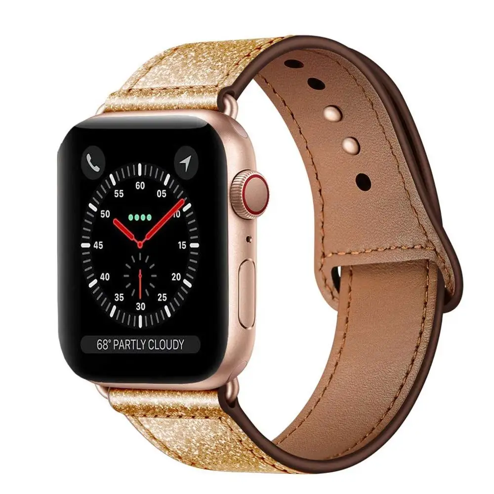 Glistening Gold Кожаный ремешок для наручных часов Apple Watch 38 мм 40 мм 42-44 мм, Apple Watch сменный Ремешок Браслет для наручных часов iWatch, браслет Series 5/4/3/2/1 - Цвет ремешка: Glistening Gold