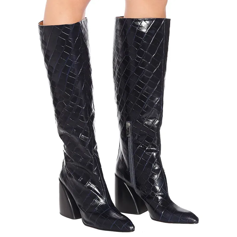 

MORAZORA Plus size 35-43 New cowboy western boots women thick high heels pointed toe autumn winter knee high boots fashion shoes