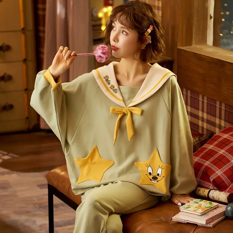 Pajamas Women's Summer Cotton Long-sleeved Suit Cute Princess Style Can Be Worn Outside Spring and Autumn Home Clothes
